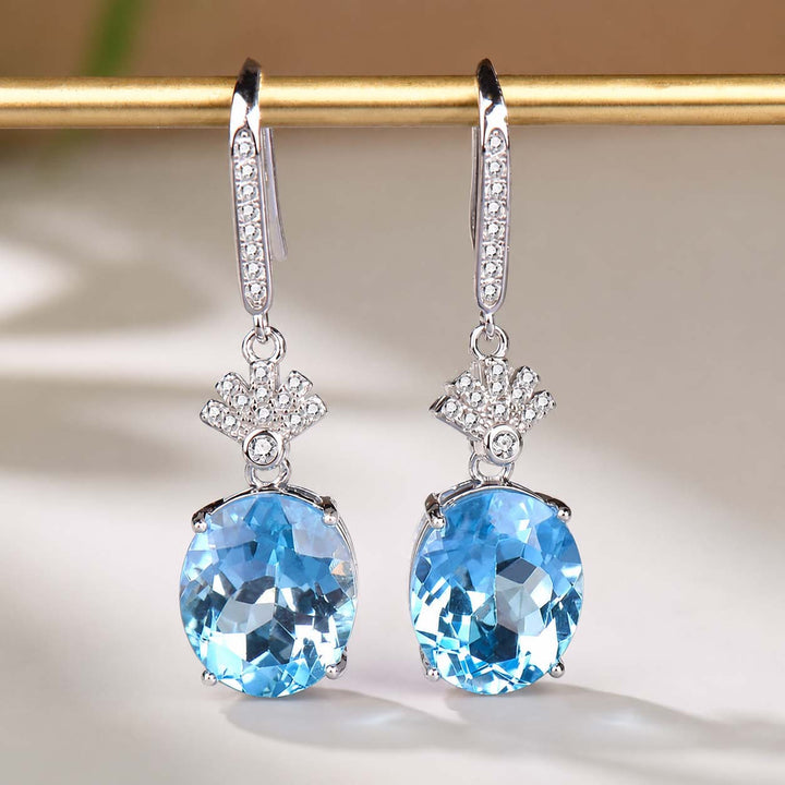 Oval Aquamarine Drop Dangle Earrings Solid Sterling Silver Diamond Accent Elegant Luxury Wedding Party Earrings