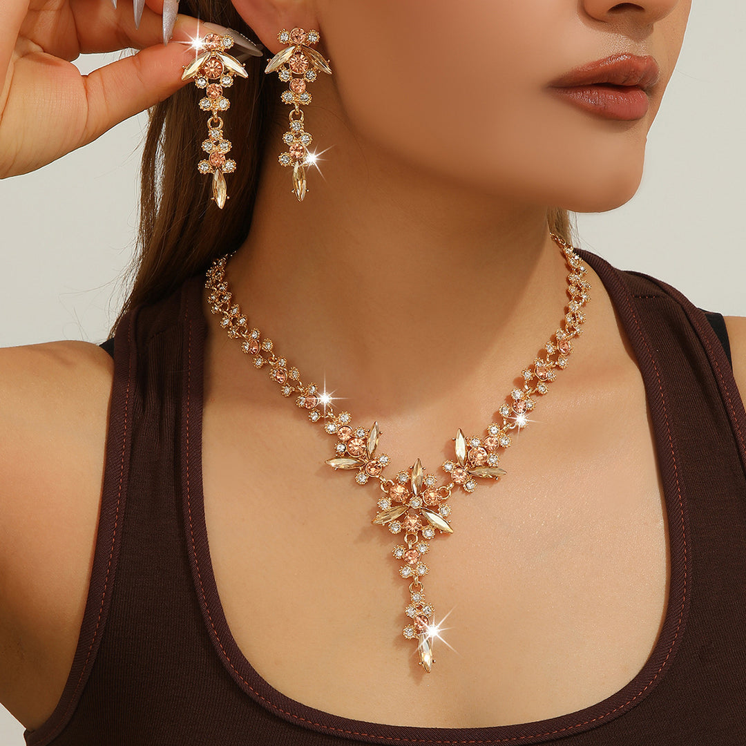 Vintage Floral Jewelry Set Statement Necklace And Drop Earrings For Women Wedding Banquet Evening Jewelry