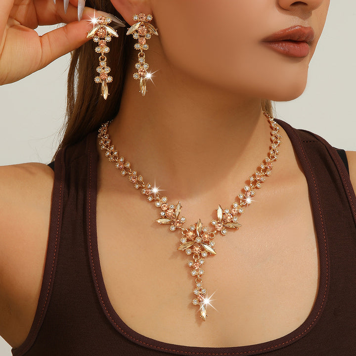 Vintage Floral Jewelry Set Statement Necklace And Drop Earrings For Women Wedding Banquet Evening Jewelry