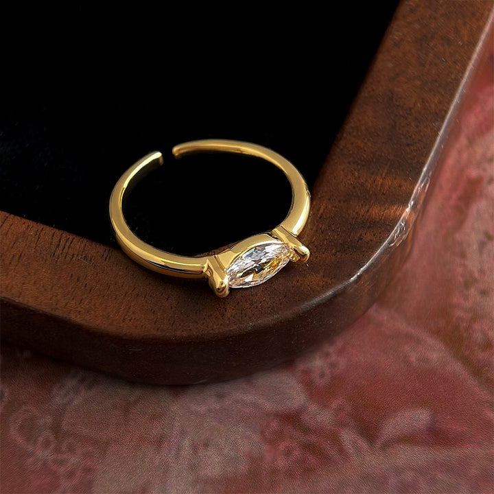 Marquise Diamond Open Adjustable Ring Minimalist Ladies Stacking Ring