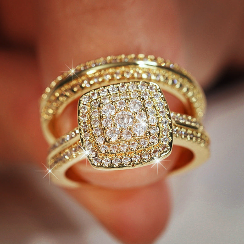 Square Halo Diamond Wedding Ring Set For Women Luxury Stacking Two Piece Engagement Band Bridal Jewelry
