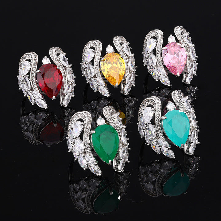 Pear Shape Gemstone Wing Design Adjustable Statement Ring Luxury Women Jewelry