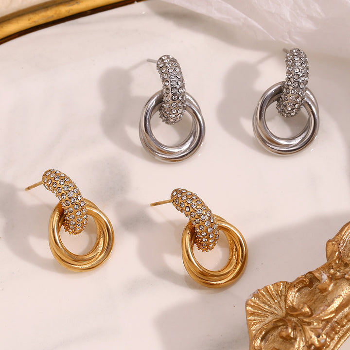 Double Hoop Diamond Earrings Women Twisted Crystal Pave Hinge Hoop Earrings Gold Silver