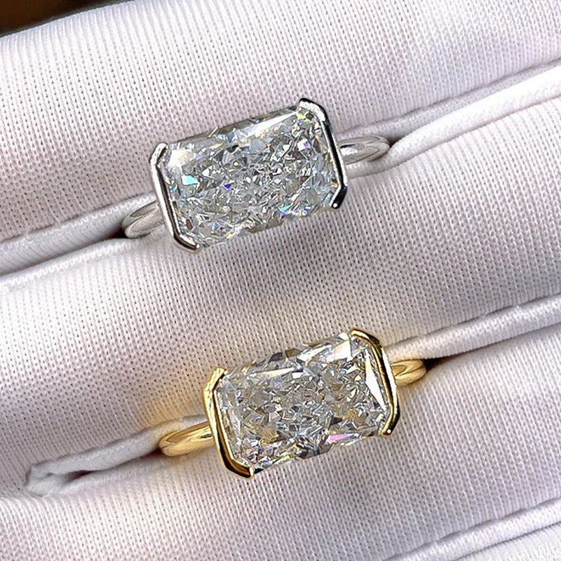 Radiant Cut Diamond Solitaire Ring Minimalist Bezel Setting Engagement Ring Timeless Statement Wedding Promise Ring Elegant Bridal Jewelry