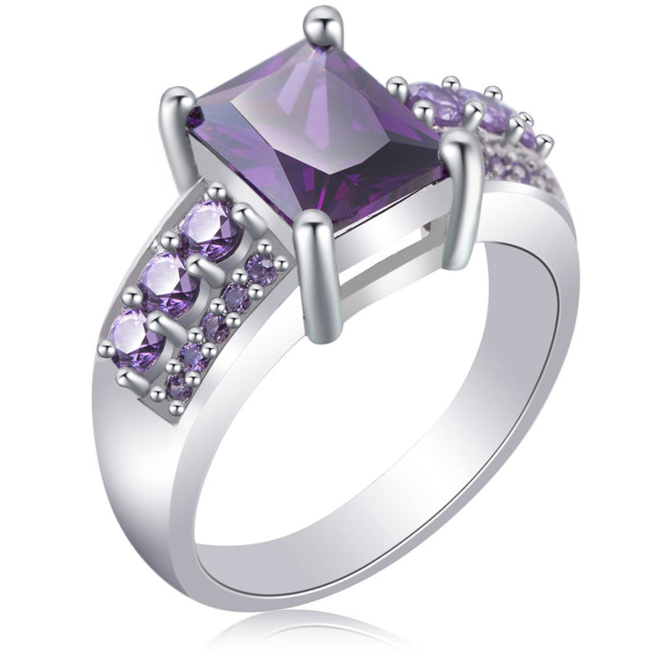 Princess Cut Amethyst Ring Women Statement Cocktail Ring Vintage Luxury Solitaire Fashion Engagement Party Jewelry