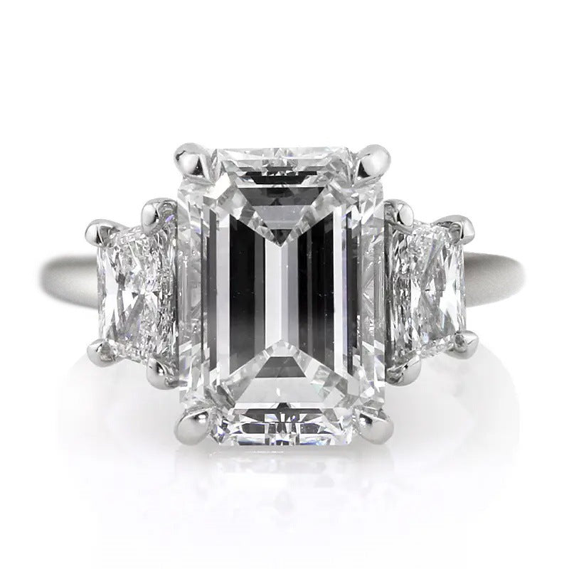 Emerald Cut Three Stone Diamond Ring Minimalist Engagement Ring