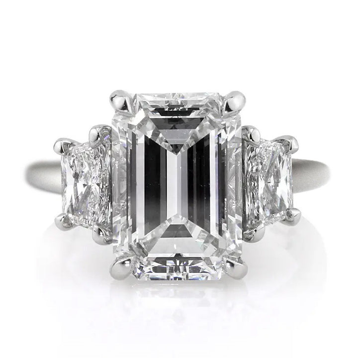 Emerald Cut Three Stone Diamond Ring Minimalist Engagement Ring