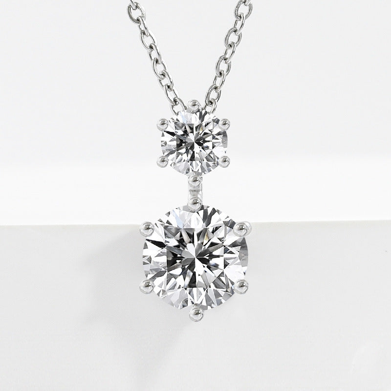 Two Stone Round Diamond Pendant Necklace Classic Solitaire Drop Necklace For Women Wedding Anniversary Daily Jewelry