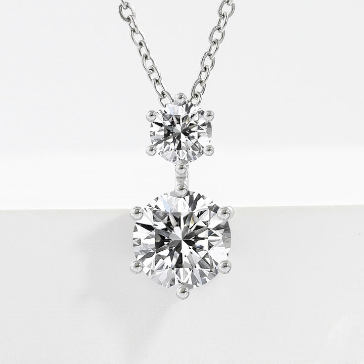 Two Stone Round Diamond Pendant Necklace Classic Solitaire Drop Necklace For Women Wedding Anniversary Daily Jewelry