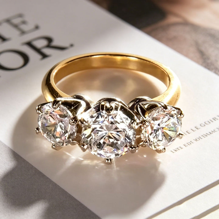 Three Stone Diamond Ring Women Gold Round Brilliant Cut Engagement Jewelry Gift