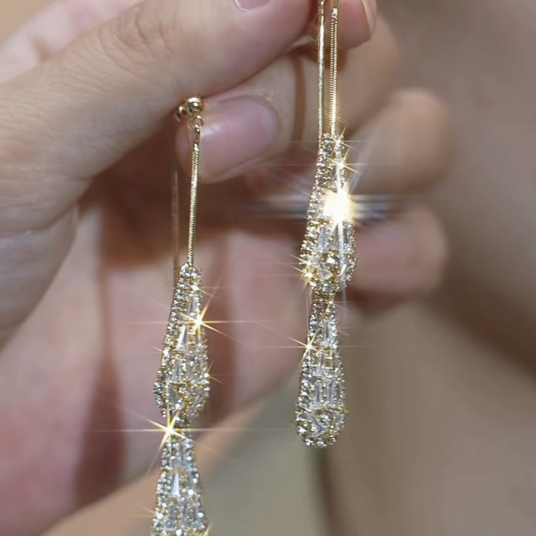 Long Tassel Teardrop Diamond Drop Earrings For Women Wedding Bridal Evening Party Statement Jewelry