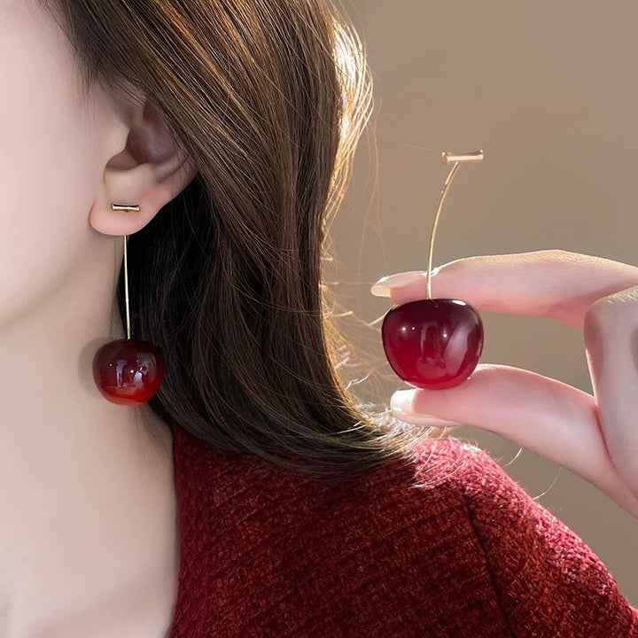 Vivid Cherry Drop Earrings Elegant Dangle Earrings Trendy Statement Ear Jewelry For Women Party Dating Daily Wear