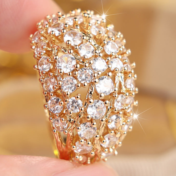 Multi Diamond Twig Wide Band Cocktail Ring Women Organic Branch Statement Ring Two Tone Jewelry