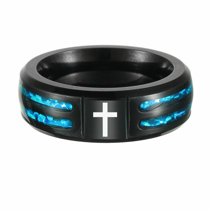 Ocean Inspired Jewelry Ring Half Circle Opal Laser Inlay Men's Band Finger Ring