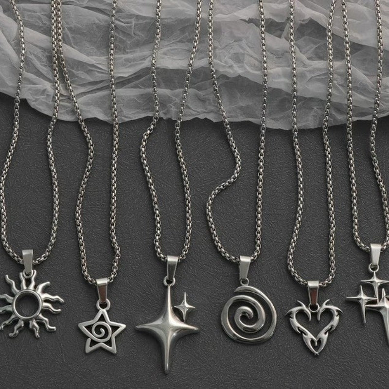 6Pcs Hip Hop Hoodie Chain Y2K Punk Star Pendant Necklace Set Men Women Titanium Steel Necklaces