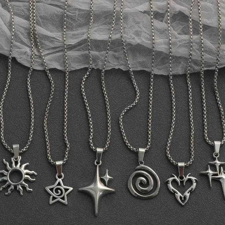 6Pcs Hip Hop Hoodie Chain Y2K Punk Star Pendant Necklace Set Men Women Titanium Steel Necklaces