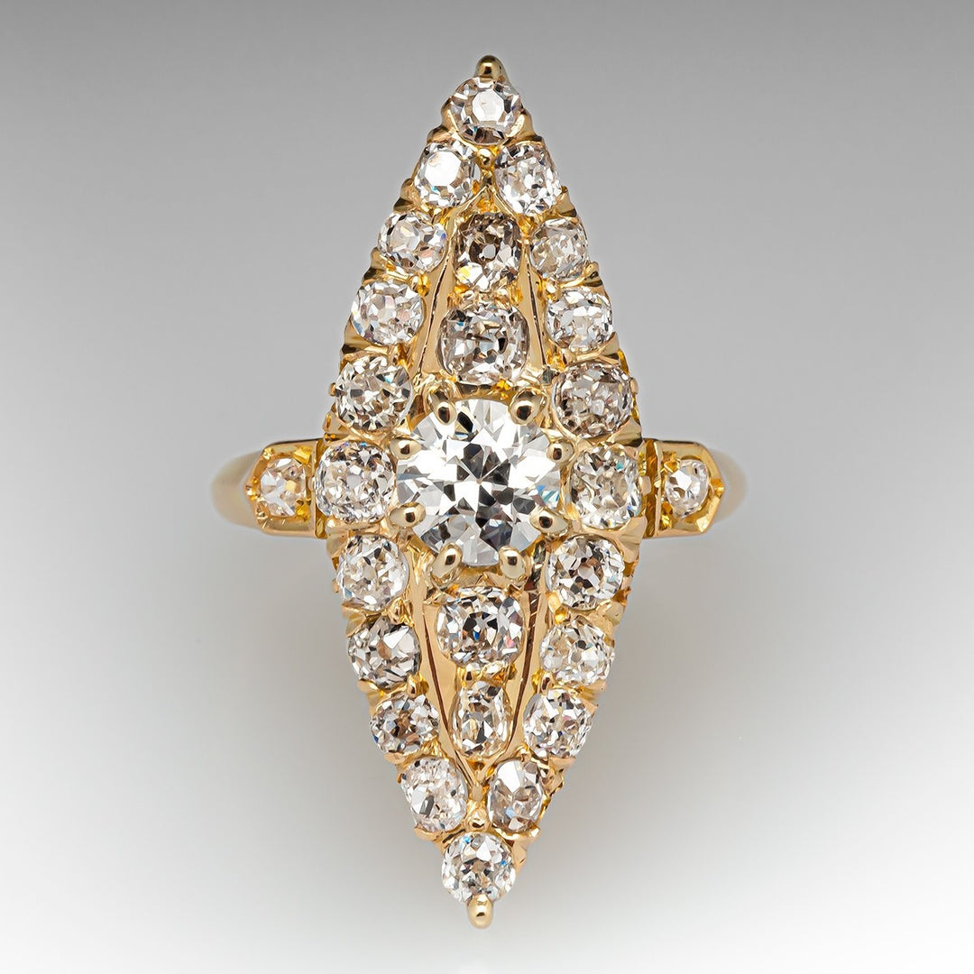Vintage Marquise Diamond Statement Ring Antique Cluster Diamond Cocktail Ring For Women Fine Jewelry