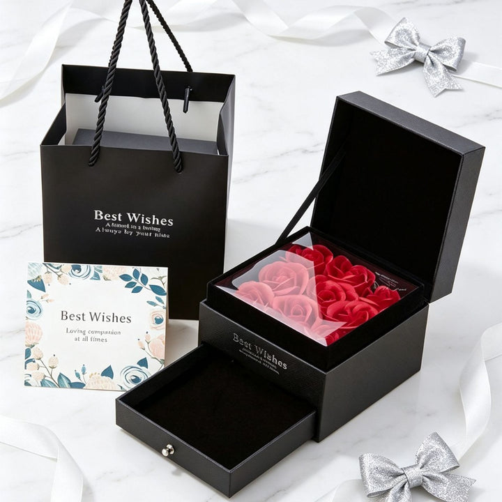 Double‑Layer Rose Soap Flower Jewelry Gift Box Flip‑Top Drawer Romantic Jewellery Present Case
