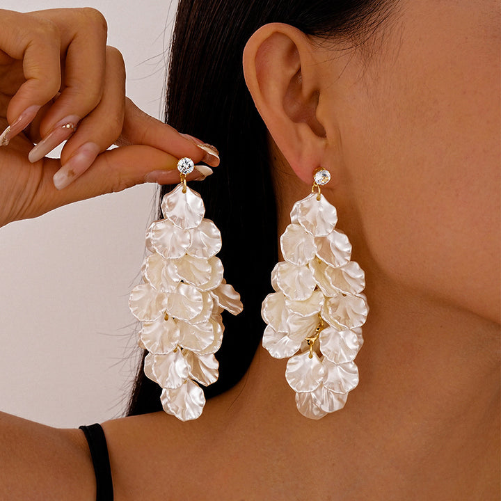 Shell Leaf Tassel Drop Earrings Women Pearlescent Layered Petal Vacation Statement Earrings