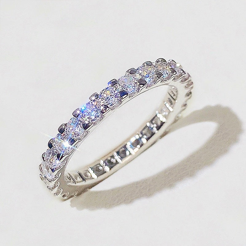 Full Eternity Diamond Band Ring Stackable Wedding Band Solid Silver & Solid Silver With 18K Gold Finish For Women