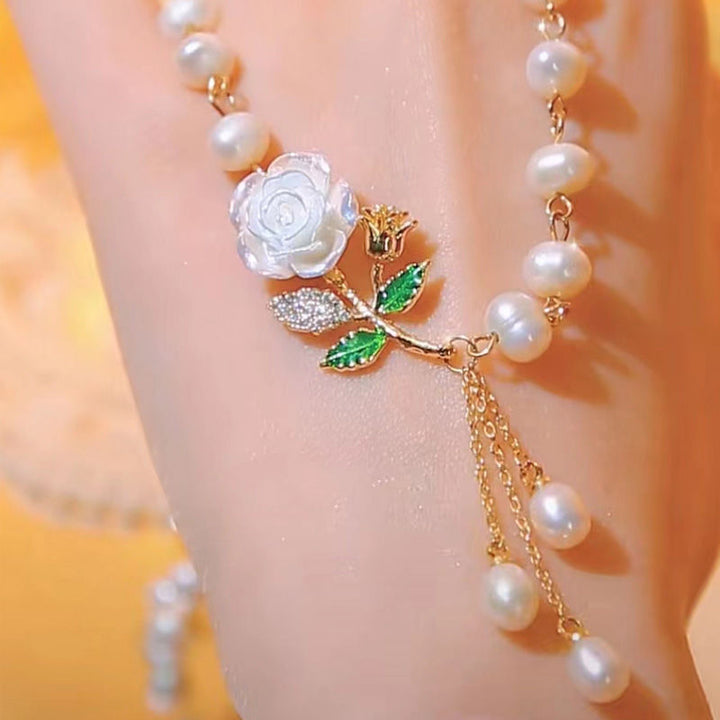 Vintage Rose Tassel Pearl Necklace Elegant Women Chain Wedding Party Statement Jewelry