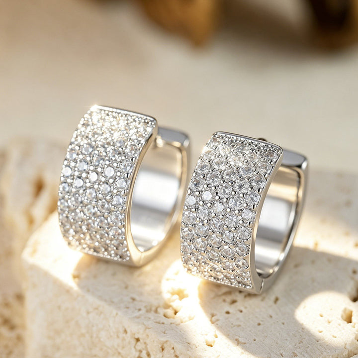 Paved Diamond Wide Square Huggie Earrings Luxury Minimalist Ear Jewelry