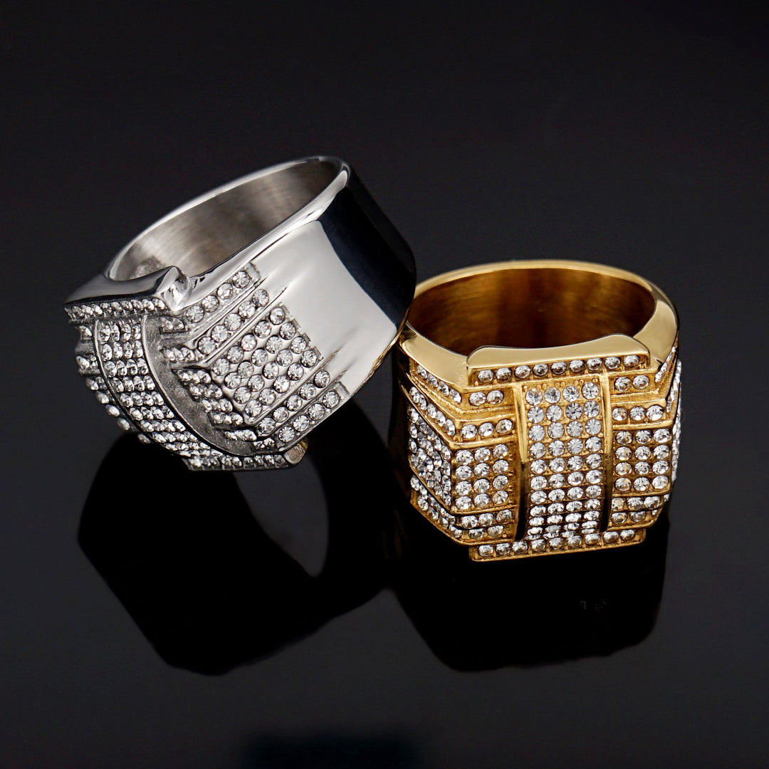 Hip Hop Chunky Wide Band Diamond Signet Ring Statement Fashion Ring For Men Party Jewelry