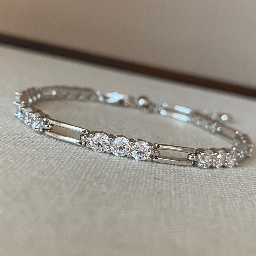 Dainty Paperclip Chain Diamond Tennis Bracelet Minimalist Delicate Adjustable Stackable Wrist Jewelry For Women