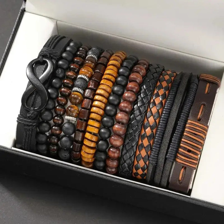Vintage Stackable Bracelet Set Multi Pieces Woven Wrist Cuff Tree Of Life Infinity Charm Hand Jewelry For Men Women