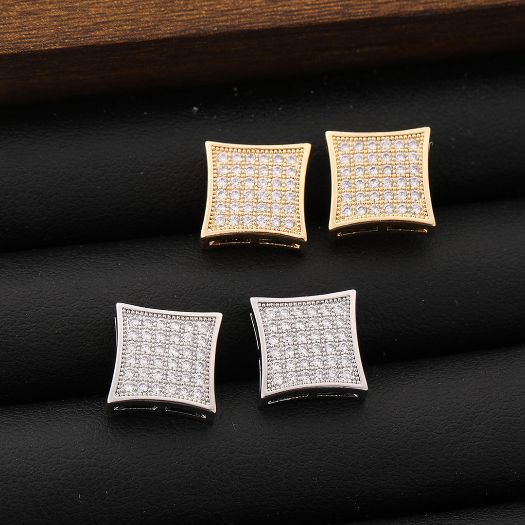 Curved Full Diamond Square Stud Earrings Elegant Womens Diamond Jewelry