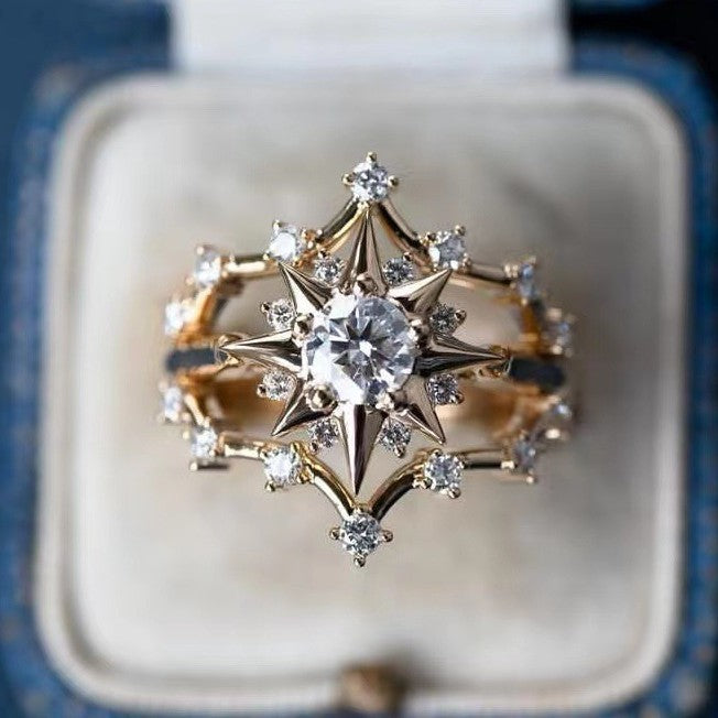 Star Shape Statement Jewelry Ring Elegant Multi Layer Ring For Women Wedding Promise Ring