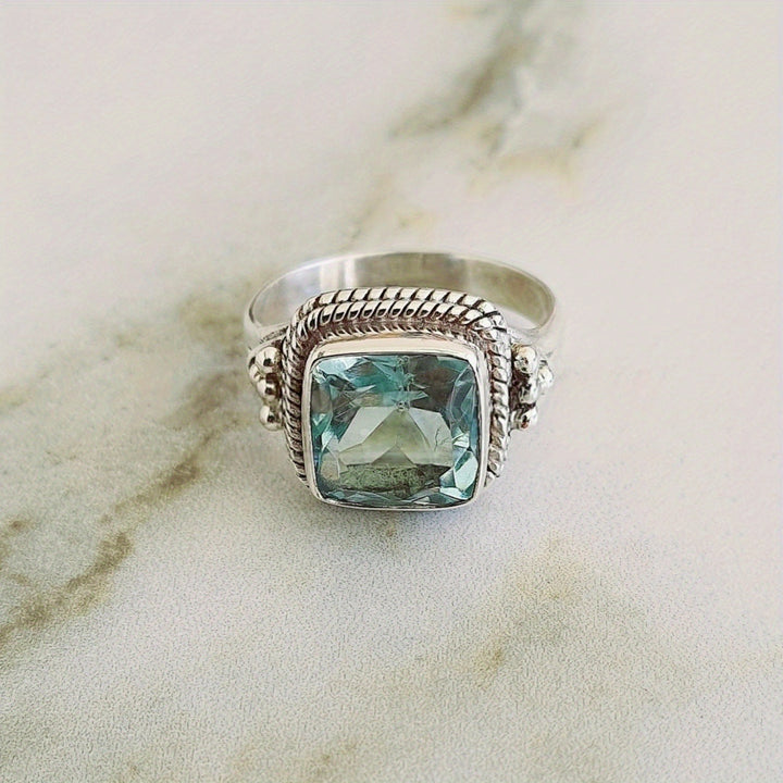 Vintage Square Gemstone Jewelry Ring For Women Inlaid Diamond Handmade Statement Ring