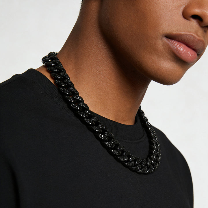 Black Iced Out Cuban Link Chain Bracelet Necklace Set Chunky Miami Curb Chain Hip Hop Statement Jewelry For Men Unisex