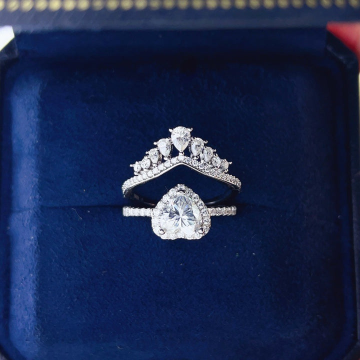 Heart‑Shaped Main Stone Crown Stackable Ring Romantic Two‑Piece Luxury Women Ring Set