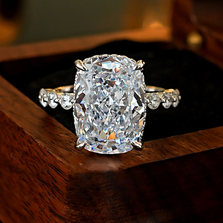Elongated Cushion Cut Diamond Engagement Ring Women Four Prong Vintage Promise Ring