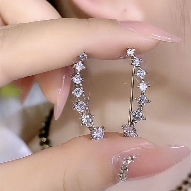 Curved Climber Earrings For Women Linear Diamond Ear Crawler Statement Ear Jewelry