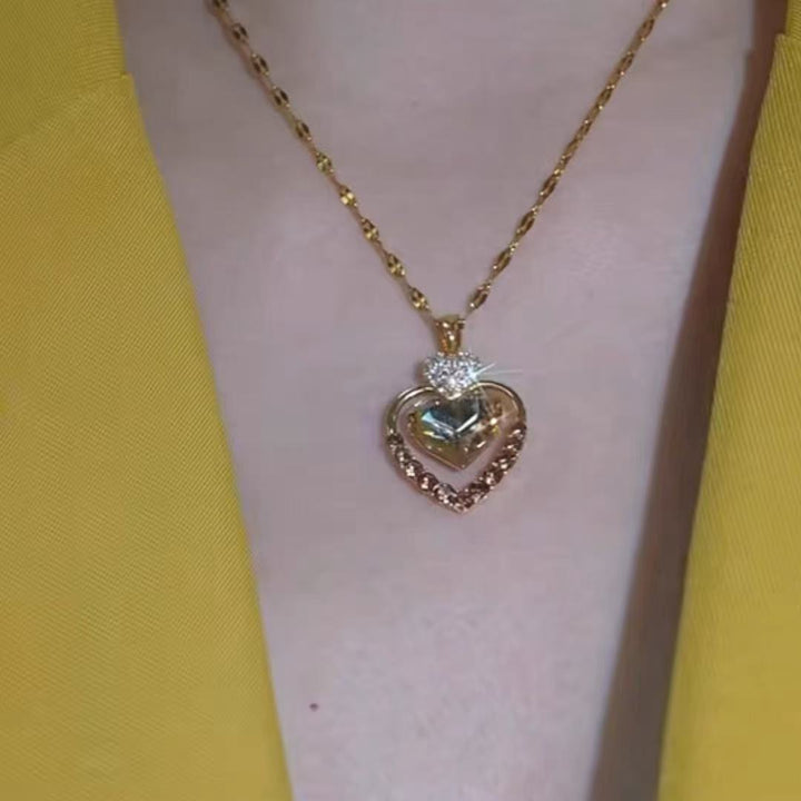 Double Heart Pendant Necklace Luxury Diamond Inlaid Women Necklace Romantic Love Jewelry Gift