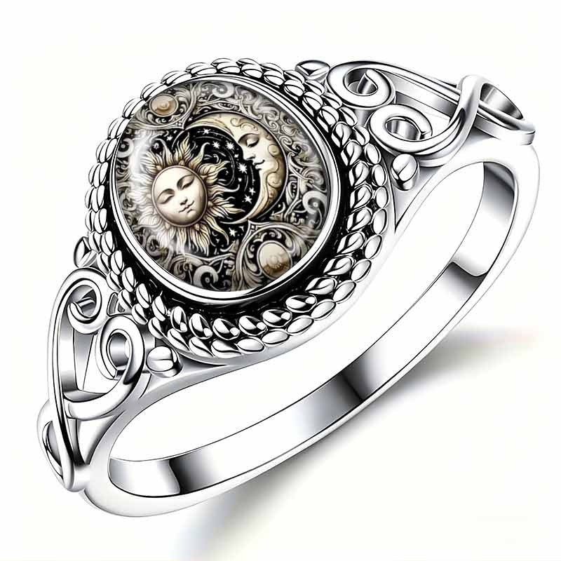 Vintage Sun Moon Totem Carved Ring Mystical Stylish Statement Ring For Women