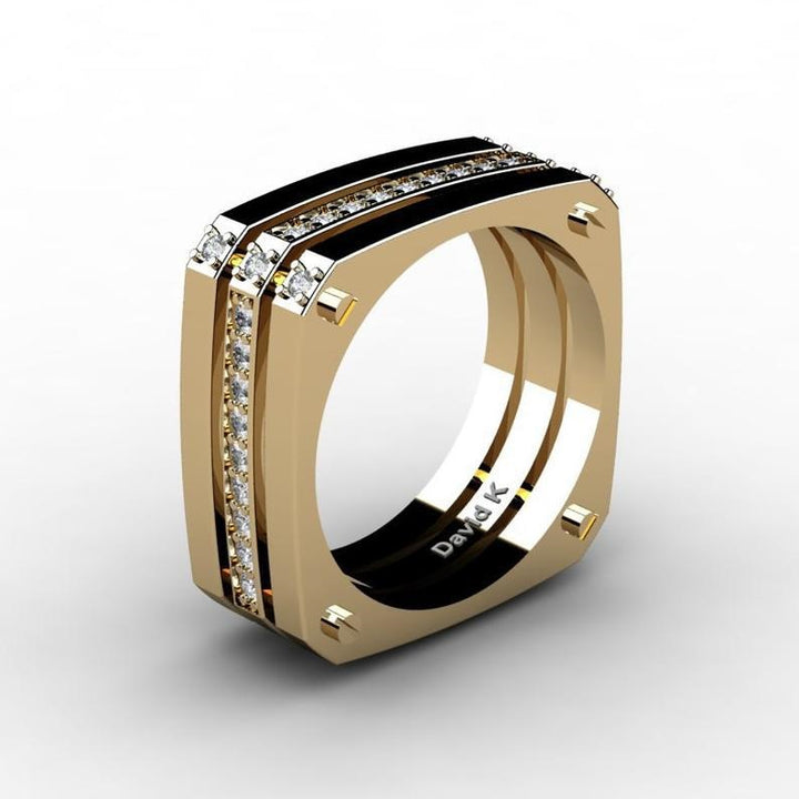 Square Shape Triple Band Statement Ring Modern Geometric Stack Ring Bold Luxury Band Ring Unique Designer Jewelry Wedding Promise Gift For Men Women