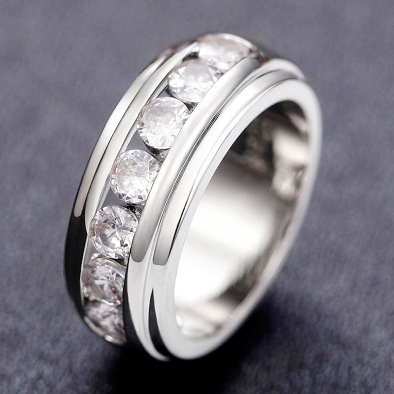 Simple Channel‑Set Half Eternity Diamond Wide Band Mens Ring