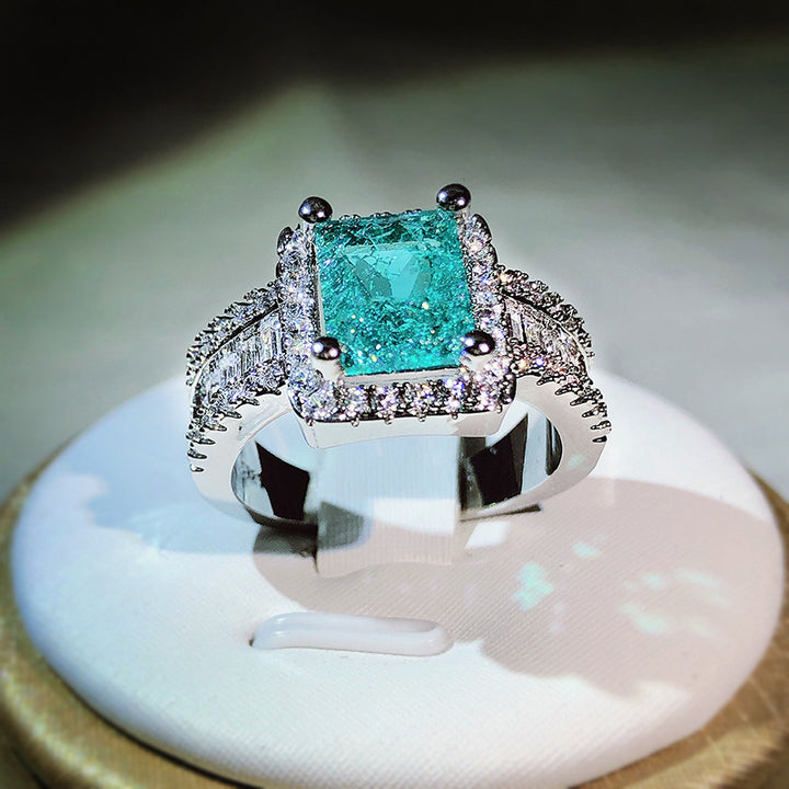 Emerald Cut Green Gem Halo Jewelry Ring Wide Band Statement Ring For Women Wedding Anniversary Gift