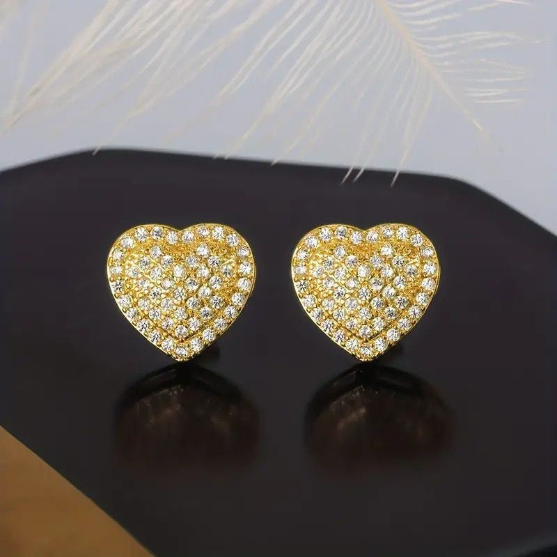 Women Heart Shape Stud Earrings Pave Diamond Statement Earrings Dainty Chic Wedding Bridal Party Romantic Fashion Jewelry Gift