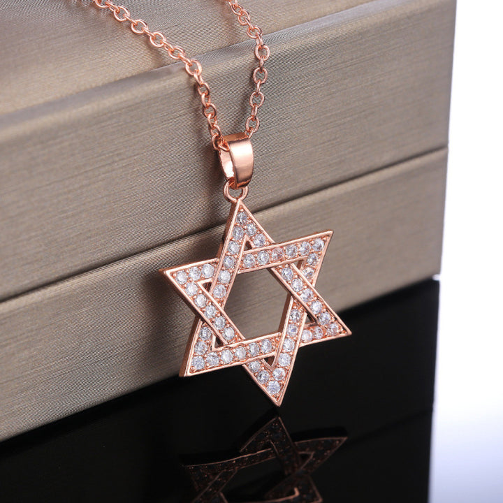 Hexagram Full Diamond Necklace, Rose Gold Star of David Luxury Women Choker