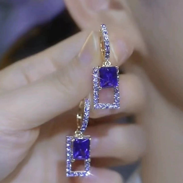 Geometric Square Drop Jewelry Earrings Purple Stone Dangle Hoop Earrings For Women Fashion Party Ear Ornaments