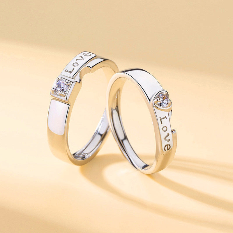 Love Engraved Heart Matching Couple Ring Promise Band Adjustable Stackable Wedding Engagement Statement Ring