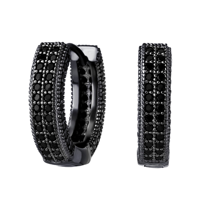 Pave Black Diamond Huggie Hoop Earrings Chunky Multi Row Small Click Hoop Earrings Hip Hop Statement Jewelry