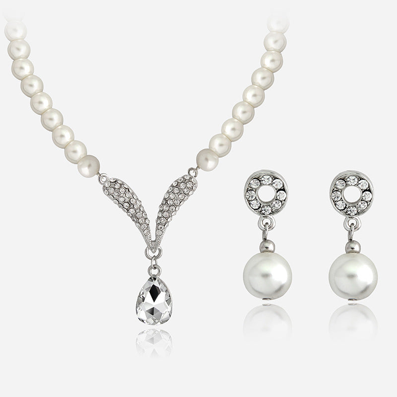 Elegant Bridal Pearl Jewelry Set Necklace And Drop Earrings For Wedding Evening Party