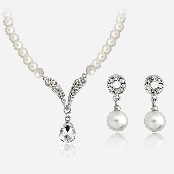 Elegant Bridal Pearl Jewelry Set Necklace And Drop Earrings For Wedding Evening Party