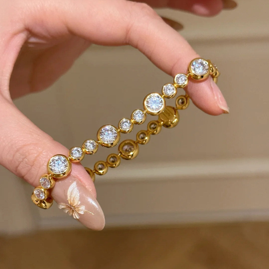 Bezel Set Round Diamond Tennis Bracelet Elegant Stackable Wrist Chain Dainty Luxury Daily Wedding Bridal Statement Jewelry Gift For Women