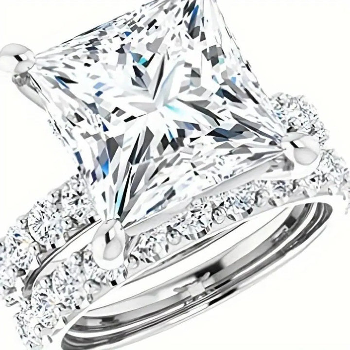 Princess Cut Diamond Bridal Ring Set Two Piece Wedding Engagement Stackable Band